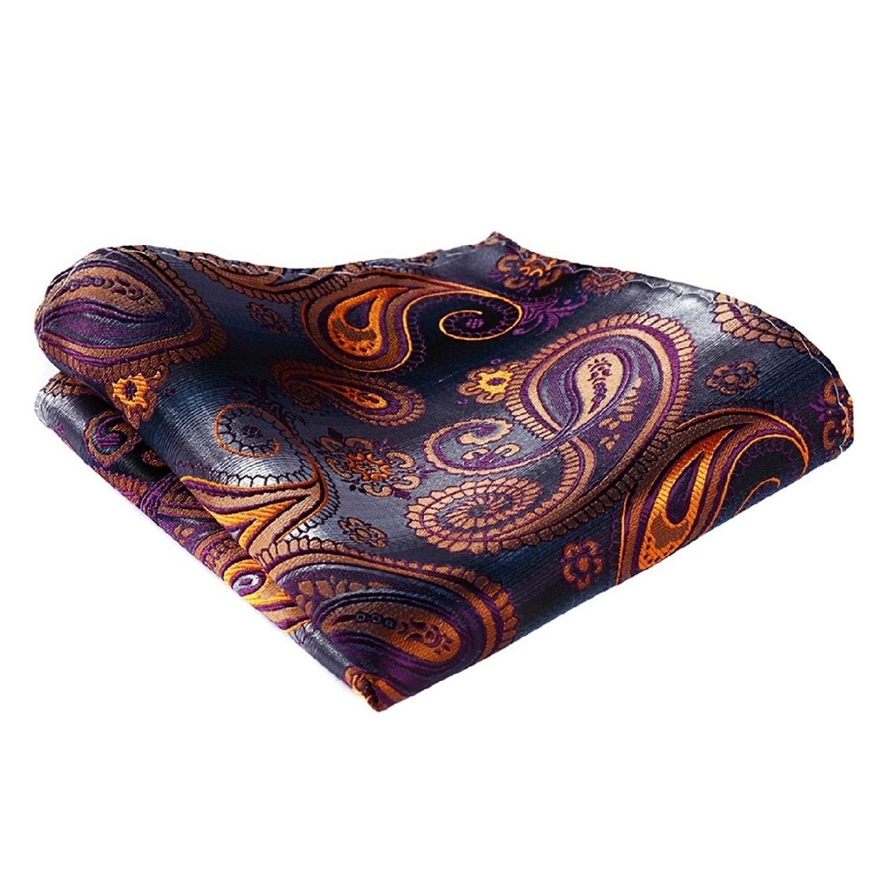 Mens Pocket Square Handkerchief Paisley Orange - Picture 1 of 3
